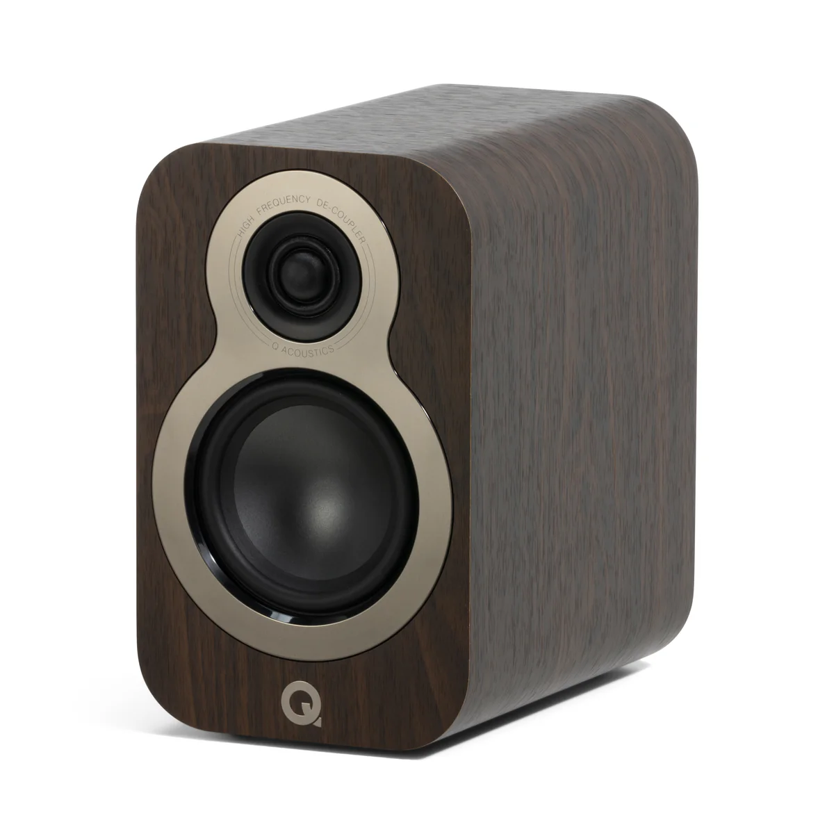Q Acoustics 3010c Clarowalnut front 3 4 grille